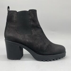 Vagabond Womens 39/ 8 Grace Chelsea Boots Black Leather Chunky Heels Lug Booties
